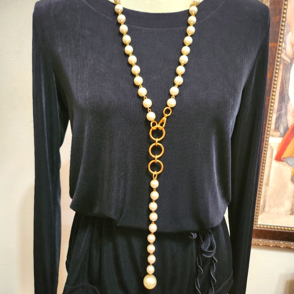 Vintage 24" faux pearls with gold tone